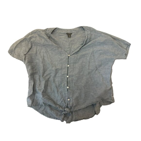 Eddie Bauer Womens Linen-Blend Chambray Button-Up Shirt L Solid Print - Picture 1 of 6